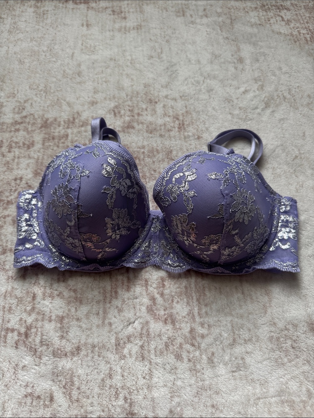 Victoria’s Secret Lace-Embellished Purple Push-Up Bra